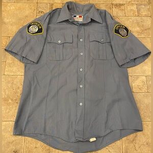 Vintage Flying Cross Portland OR Police Officer Shirt Retired Sz L Blue Patches